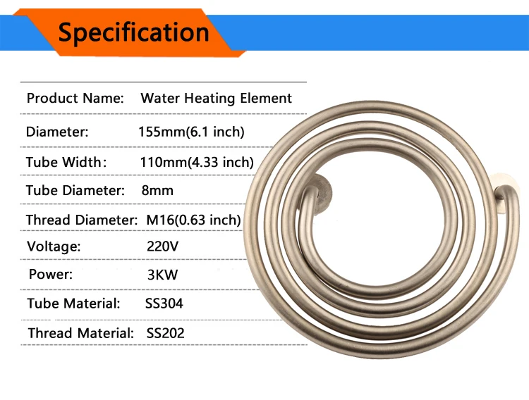 3000 W 220 V 4 кольца элемент водонагревателя SUS304 плоская катушка 2-контактный Нагревательный элемент для бочонка