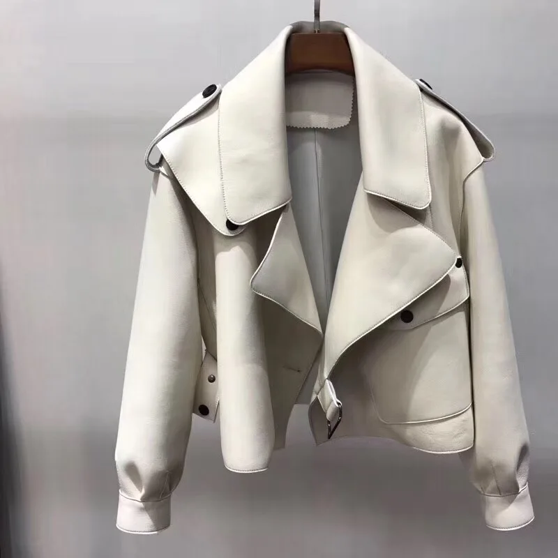 

Sheepskin Coats Women Genuine Leather Jacket Turn Down Collar Spring Autumn Fashion Ladies Natural Leather Outwear Female