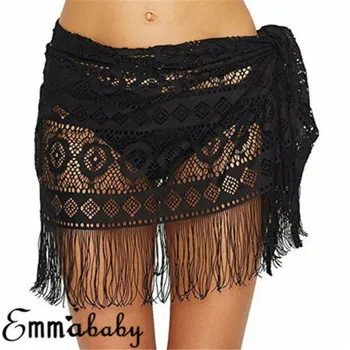

Summer Women's Lace Hook Flower Solid Color Tassel Skirt Women's Beach Resort Style Casual Solid Color High Waist Hollow Skirt