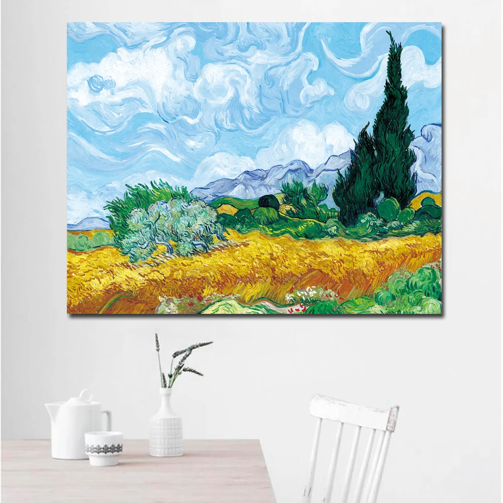 

SELFLESSLY Wheat Field with Cypress Impression Van Gogh Oil Painting Reproduction on Canvas Oil Painting Wall Art