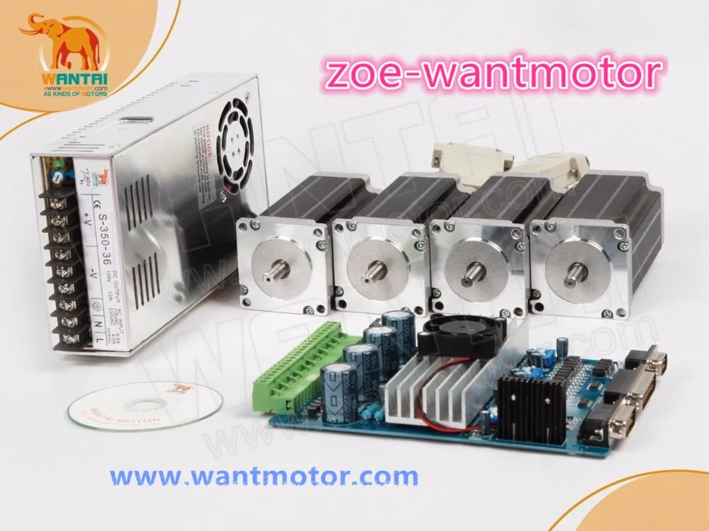 ЕС бесплатно! Wantai 4 оси Nema 23 шаговый двигатель 57BYGH627 270oz-in и 4-осевая плата водителя