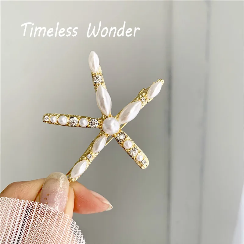 

Timeless Wonder Glam Faux Pearl Sea Star Hairpin Hair Jewelry Accessories Bridal Korean Rhinestone Punk Top Ins Baroque 5765