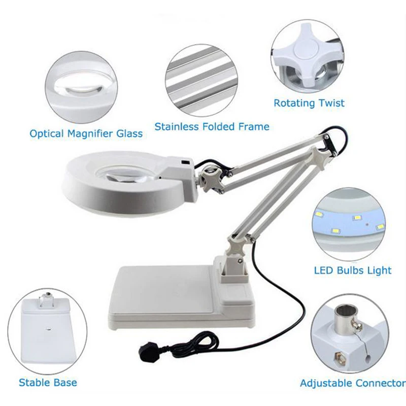

20X 110V Magnifier Lamp Light Magnifier Desktop Optical Magnifier Glass Lamp Tabletop LED Light Magnifying Reading Work Lights