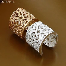 2Pcs Charm Zircon Heart Ring 925 Sterling Silver Ring Women Fashion Gold Ring Jewelry 925 sterling silver ring for women adjustable ring female zircon silver 925 ring personality flower grass simple fashion jewelry