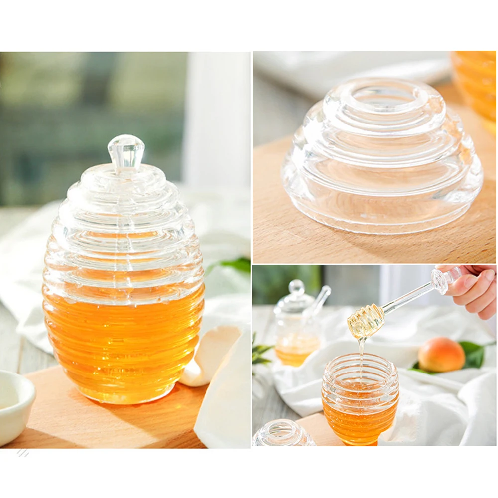 Акриловый улей, мед кувшин Хрустальный улей jam Jar контейнер сок сироп емкость для приправ бутылка мед горшок с ковшей и крышкой