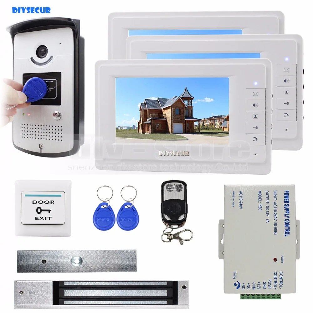 DIYSECUR 7 дюймовый монитор видеодомофон дверной звонок 700 ТВ камера 280 кг магнитный замок RFID брелки 1v3|phone doorbell|video