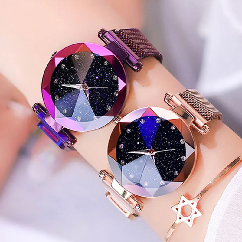 

Women Magnet Watch Stainless Steel Mesh Band Starry Sky Luxury Ladies Watches luminou shining quartz relogio feminino wristwatch