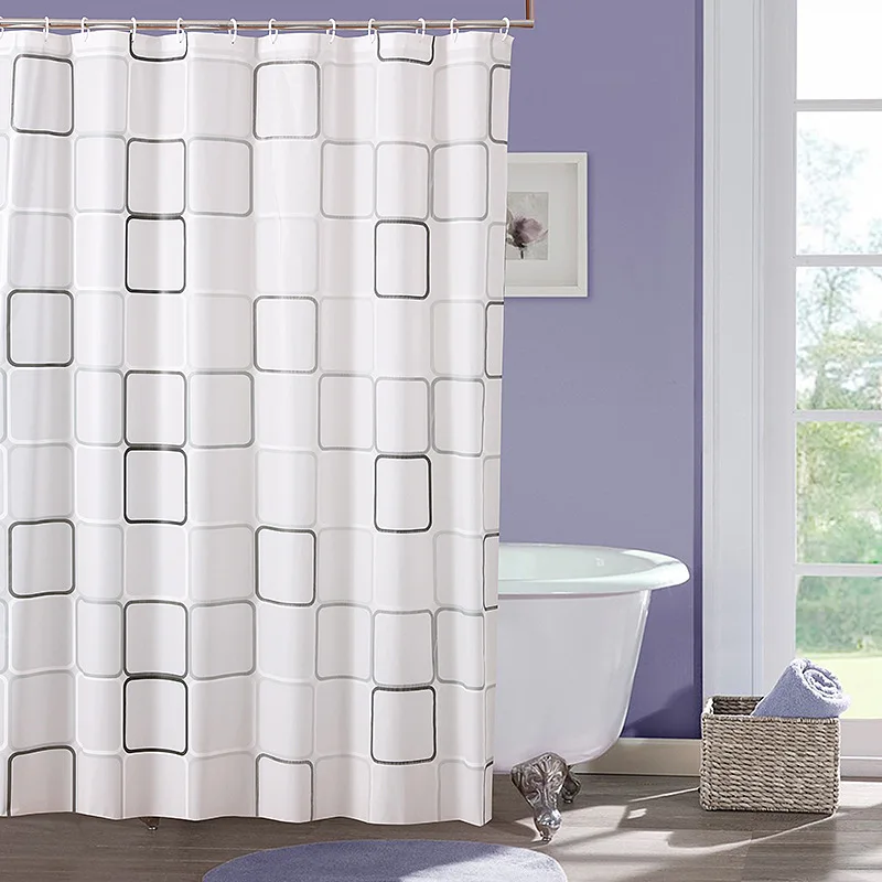 Bathtub Bathroom Fabric Shower Curtain Waterproof Mildewproof With 12