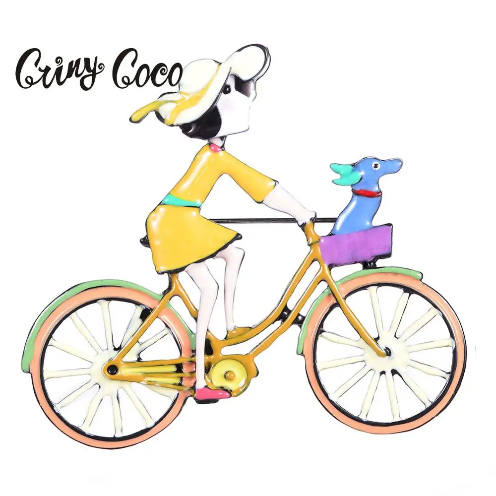 

High Quality Cute Doll Brooches Imitation Jewelry Yellow Bike Girls Enamel Pin Custom Brooch for Women Female Christmas Gifts