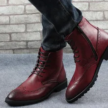 Итальянский резные Модные мужские кожаные туфли мужские на осень-зиму кожаные туфли английский стиль Мужская обувь на плоской подошве Удобные повседневные Ботинки martin