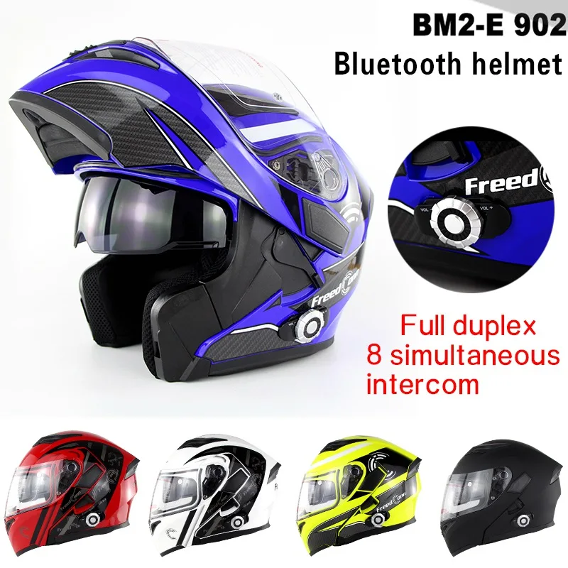 

Upgrade 1500m Built-in Bluetooth Headset Helmet Full Face Casco Motorcycle Bluetooth Intercom Helmet Flip up BT Capacetes BM2-E