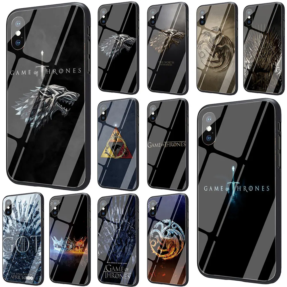 

The game of the thrones Tempered Glass TPU Black Case for iPhone 11 Pro X or 10 8 7 6 6S Plus Xr Xs Max