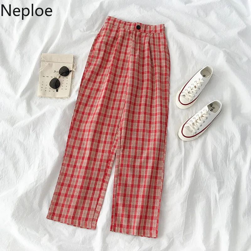 Neploe Harajuku широкие брюки высокая эластичная талия женские хлопковые красные
