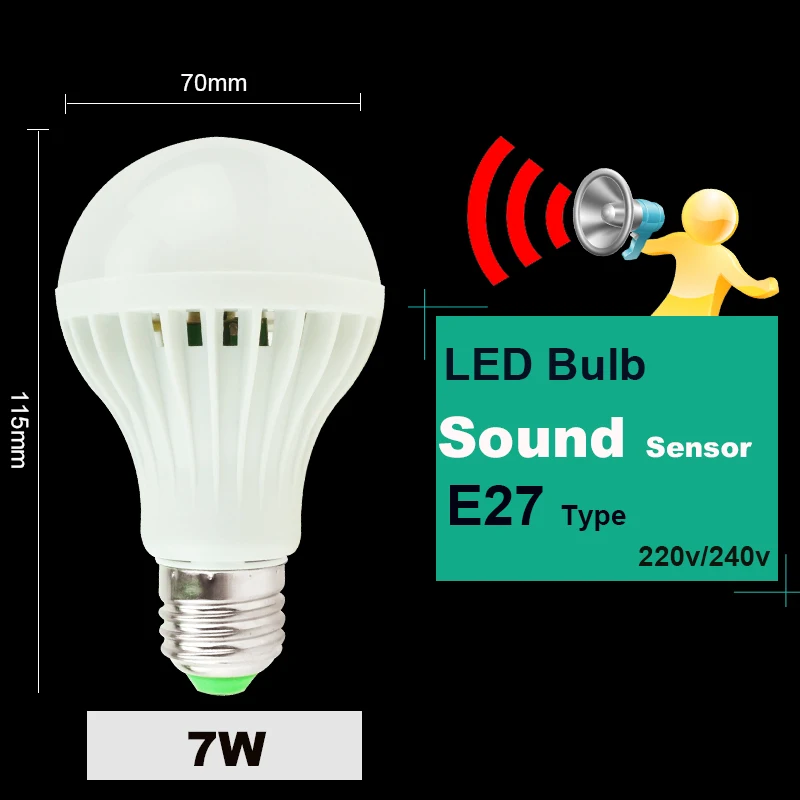 Светодиодный Светильник-ночник E27 3 Вт 5 Вт 7 Вт 9 Вт 12 Вт 220 В светодиодный светильник с ИК-инфракрасным движением/звуком+ светильник с датчиком управления - Испускаемый цвет: 7W Sound Sensor bulb