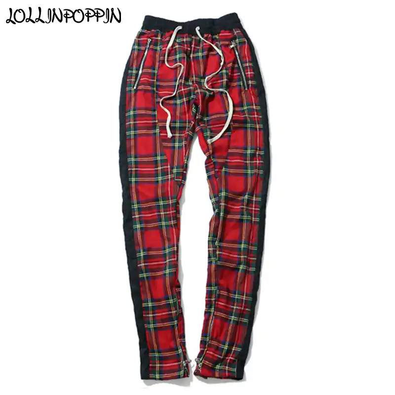 red plaid track pants mens