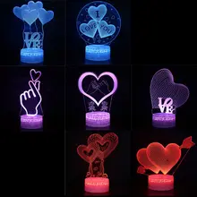 Heart I Love You Colorful LED 3D Visual Night Light Abajur Creative Table Light Novelty Illusion Desk Lamp Lover Valentine Gift wedding decor i love you heart 3d optical illusion mood light 7 colors change luminaria lava lamp kids night light novelty gifts