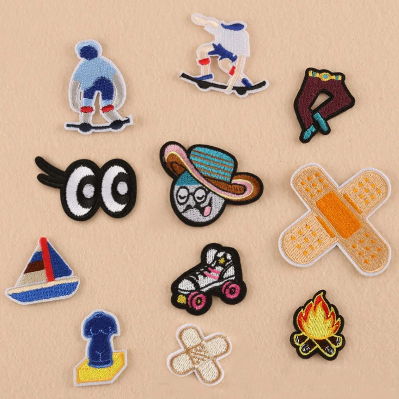 

Fire Roller Shoes Sailboat Statue Bandage Embroidery Patches for Clothing Iron on Clothes Jeans Appliques Badge Stripe Sticker