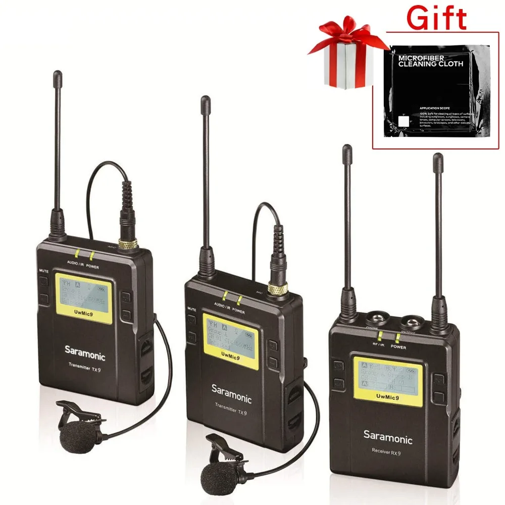 Saramonic UwMic9 96-канал частоты UHF Беспроводные ПЕТЛИЧНЫЕ микрофонные системы два передатчика и один приемник для DSLR и видеокамеры видео