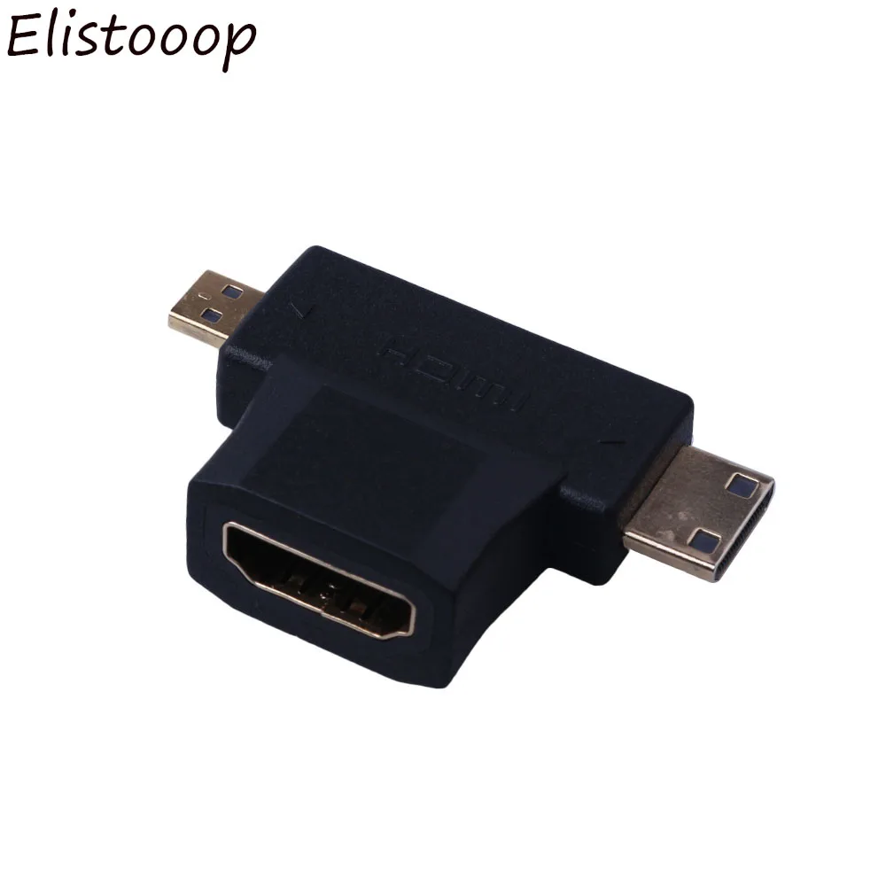 Elistooop 3 в 1 Micro HDMI/ Mini HDMI штекер 4 гнездовой кабель адаптер HD 1080P сплиттер разъем 90