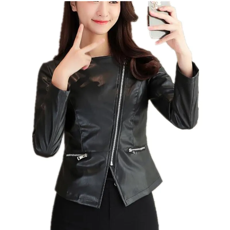 

Pu Leather Jacket Women Fashion Black Motorcycle Coat Short Faux Leather Biker Jacket Soft Jacket Female