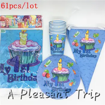 

61pcs/lot cartoon party decorations party for 20 people boy children favor first birthday party package supplies