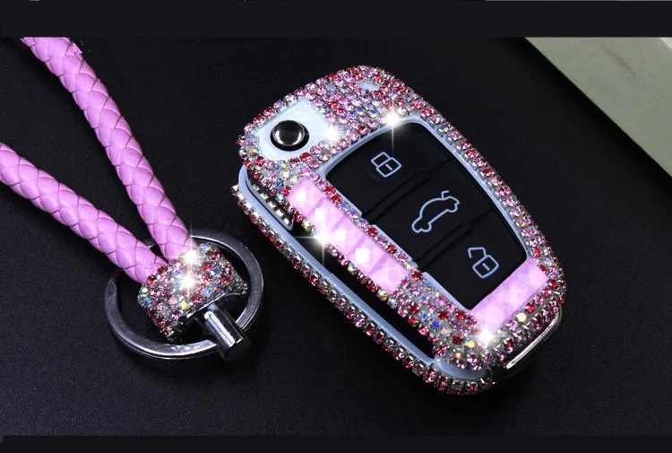 Роскошный чехол для ключей автомобиля со стразами/держатель для ключей для AUDI A1 A3 Q3 S3 S5 S6 R8 TT Q7 Q5 A6 A4 аксессуары - Название цвета: A-pink