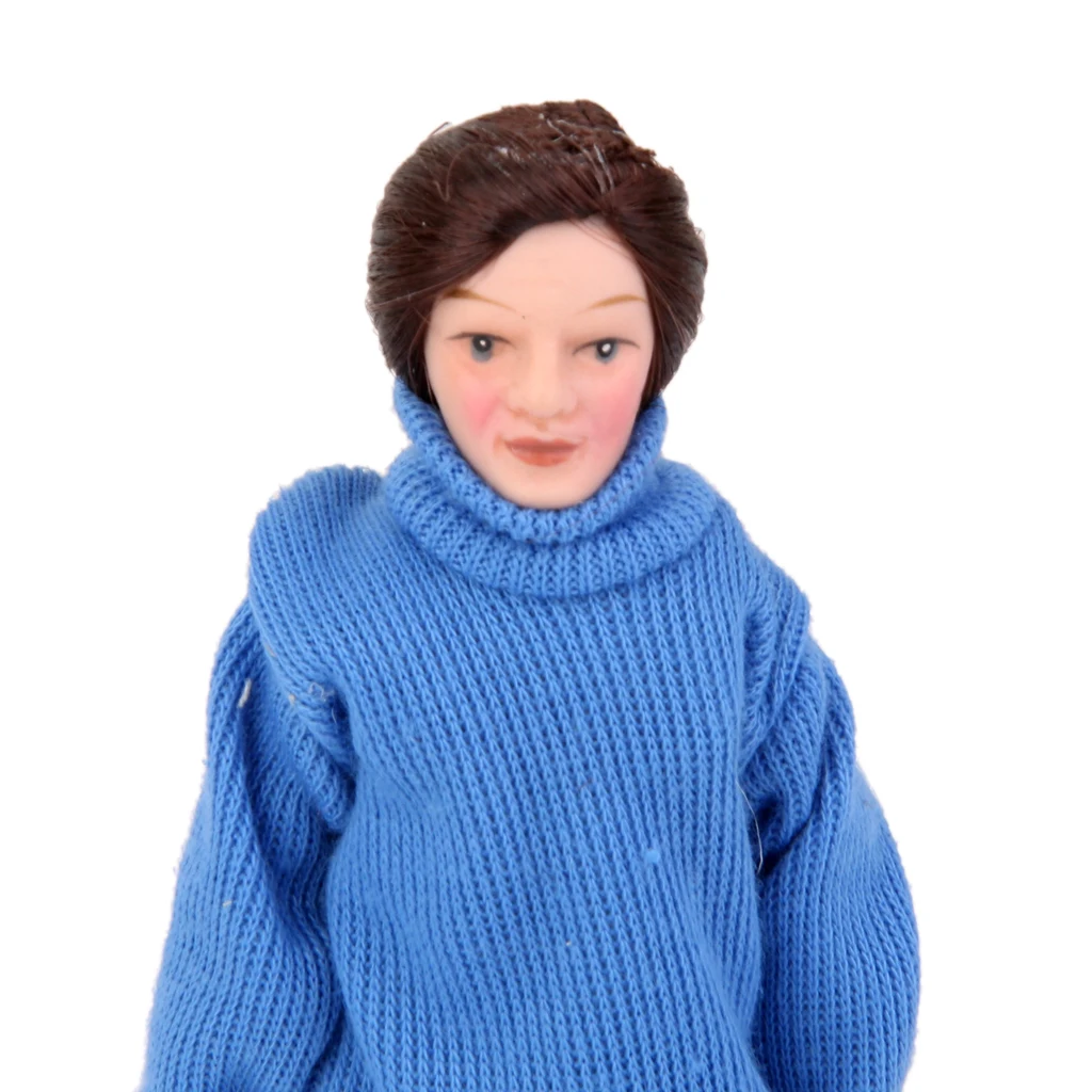 1/12 Scale Dollhouse Miniature People Figure Young Man Display Stand Blue Doll with bracket