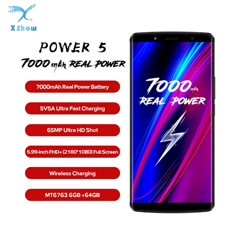 

LEAGOO Power 5 6GB 64GB Wireless Charge Phone 5.99" FHD+ IPS Android 8.1 Octa Core 2X13MP Camera 7000mAh Battery OTG 4G Mobile