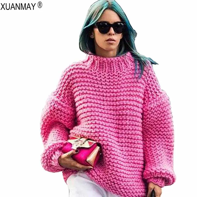 Весенний свитер для отдыха, женская одежда, тяжелый пуловер, свитер, толстый, уютный, теплый, объемный, шерстяной, 5XL код, свитер - Цвет: rose Red