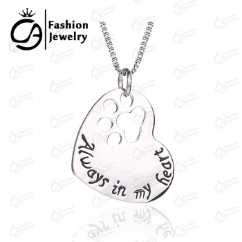 

Always in my heart Paw Print Heart Pet Lover Pendant Necklace Christmas Gift Jewelry 20Pcs/Lot LN1230