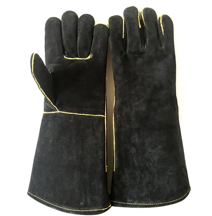 

Black Welders Gloves Cow Split Leather Factory Gardening Welding Wood Stove Work Gloves Heat Resistant