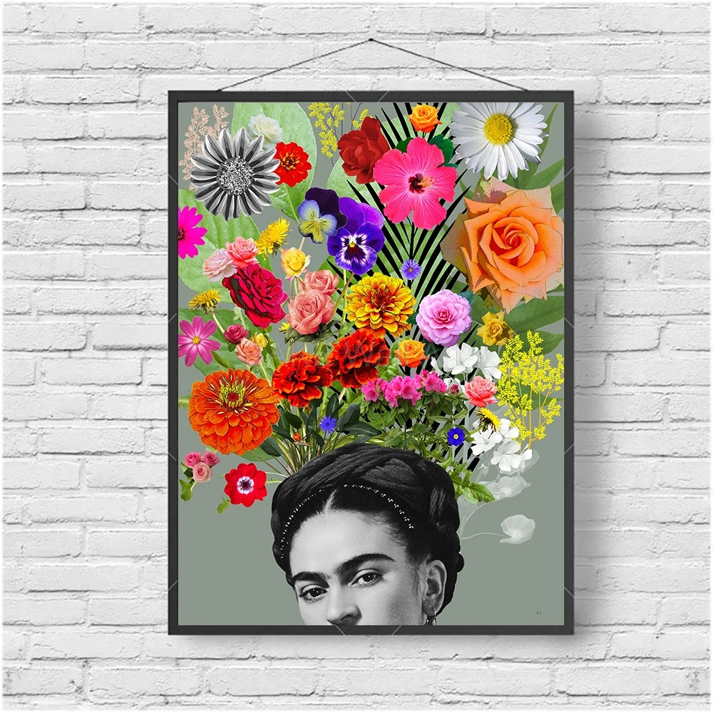 Frida Kahlo Floral Posters And Prints Poster canvas painting Nordic Wall Art Flower Women colors For Living Room in Painting & Calligraphy from