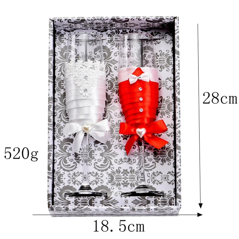 2Pcs Set Wedding Glass Creative Red White Dress Crystal Wedding Champagne Glasses Goblet Red Wine Glass Cup Wedding Decoration