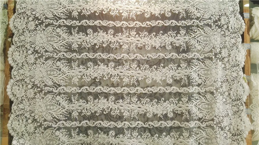 

Ivory embroidery French lace African mesh tulle lace fabric with stones beads high quality 5 yards/PC