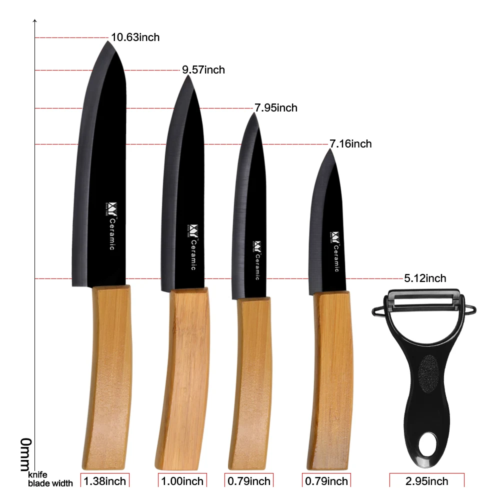 XYj Керамические ножи Керамические наборы кухонных ножей черное лезвие бамбуковая ручка 5 шт. наборы 3 4 5 6 дюймов кухонный нож с Овощечистка