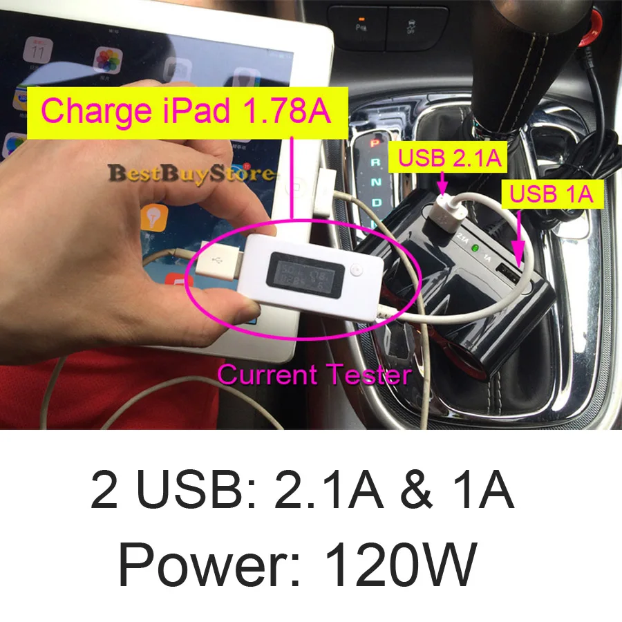 Xcgaoon 120 Вт 3 розетки способов Авто Авто-прикуриватели с 2 USB Порты и разъёмы 5 В 3.1a USB Автомобильное Зарядное устройство для всех мобильных телефонов Видеорегистраторы для автомобилей GPS