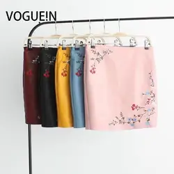 Voguein новые женские модные женские цветочные Вышивка Искусственная Кожа PU мини-юбка молнии 5 цветов оптом