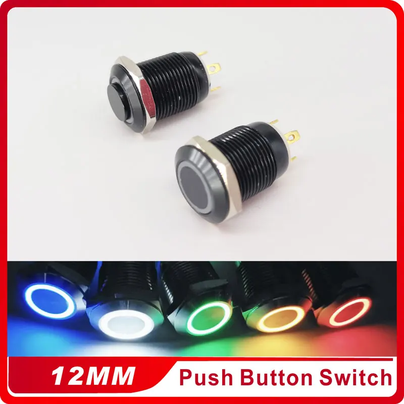 

12mm Metal Momentary Push Button Switch LED 3V 5V 12V 24V 220V Alumina Waterproof Car Auto Engine PC Power Start High Round