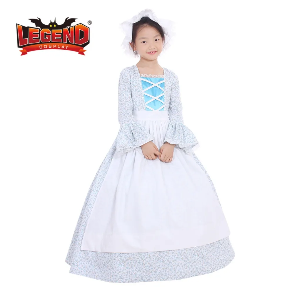 

Colonial Girls Dress cosplay costume victorian medieval kids girls dress custom made with hat flower printing dress