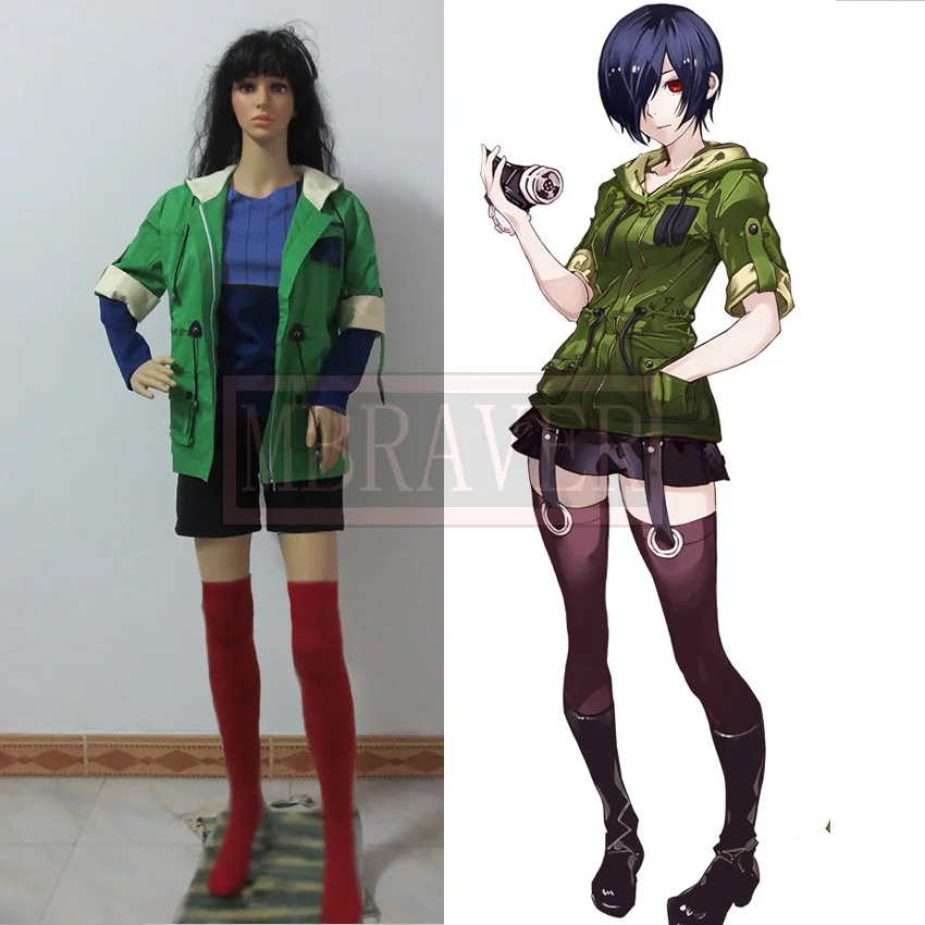 

Tokyo Ghoul Touka Kirishima Cosplay Costume Green Hoodie jacket+T-shirt+shorts+socks Any size