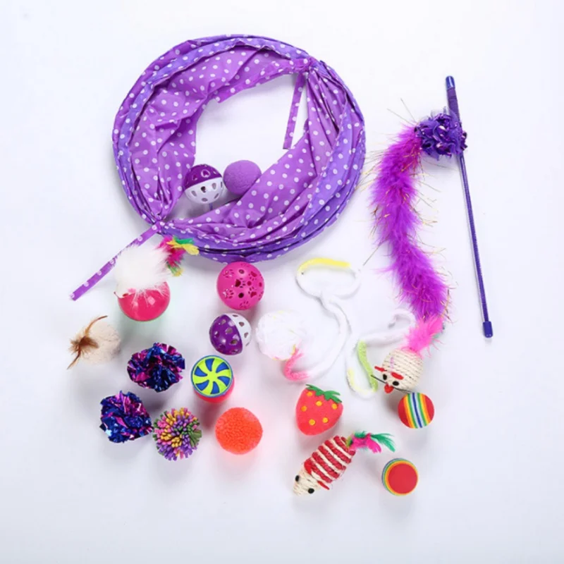 

2018 Cat ToysOne Set Pet Cat toy Set Feather Teaser Wand Catnip Toys Ball Rings cats interactive Products For Cat