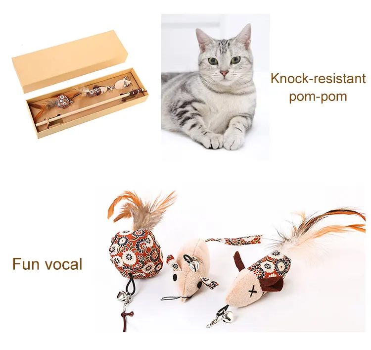 Игрушечная кошка игрушка-палочка перо гирлянда с колокольчиками игрушка с 3 Catnip заменить голову Цветочный элегантный и игрушка для кошек Подарочная коробка H99F