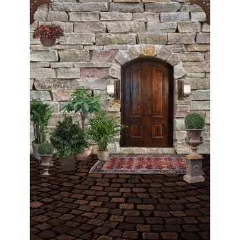 

Customize washable wrinkle free stone wall wood old door photography backdrops for kids photo studio portrait backgrounds F-1548