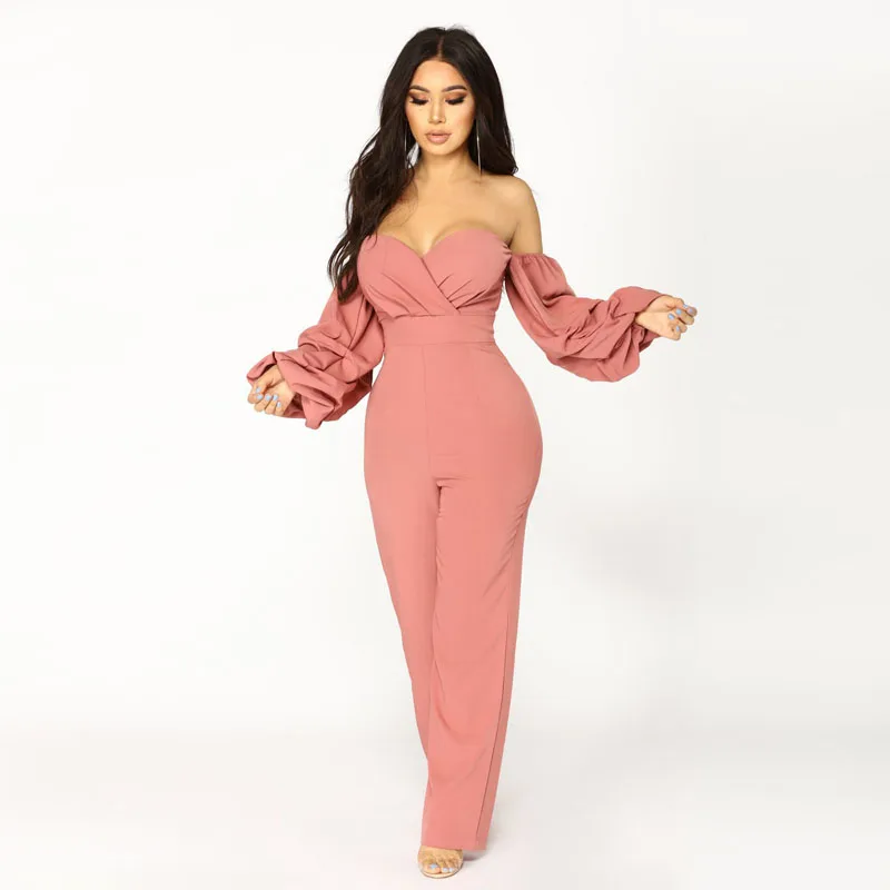 

2018 Sexy Off Shoulder Long Lantern Sleeve Elegant Jumpsuits Women Autumn Backless Slim Jumpsuits Rompers OL Ladies Overalls