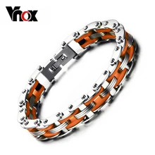 Vnox Masculino Mens Bike Motocicleta Enlace Pulsera de Cadena de Plata de Acero Inoxidable cadena de Bicicleta Cadena de Pulseras De Silicona