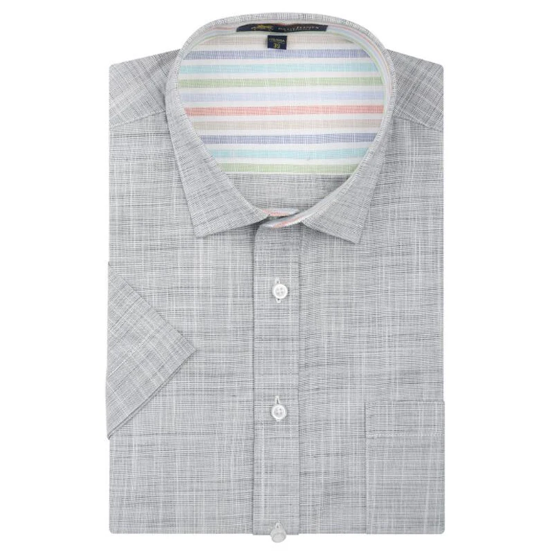 Льняные мужские рубашки, новинка, не железные, приталенные, с коротким рукавом, брендовые, формальные, деловые, модные, повседневные, одноцветные рубашки, Social 3XL X068