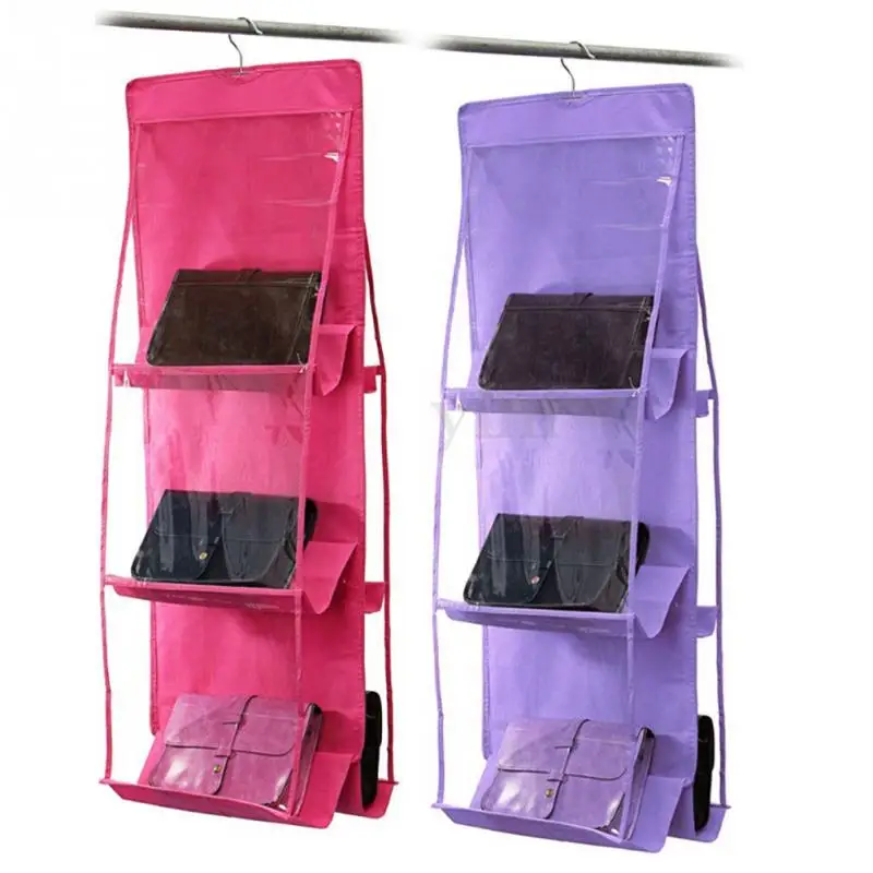 6 Grids Durable Non woven Fabric Handbags Finishing Hanging Pouch Organizer Hang Storage Bag