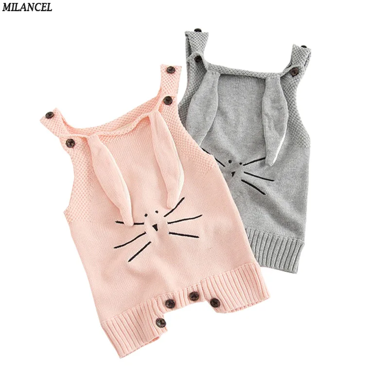 

Milancel 2018 Newborn Baby Clothes Cute Bunny Rompers Knitted Boys Romper Autumn Boys Girls Clothing Rabbit Ear Jumpsuits