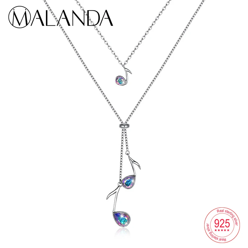 

MALANDA Crystal From Swarovski Music Notation Pendant Necklace For Women Sterling Silver Double Chain Necklaces Fashion Jewelry