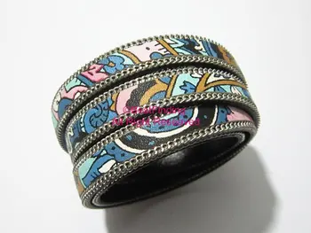 

10mm Ethnic leather cord Blue 10x2mm flat ethnic leather cord with chain